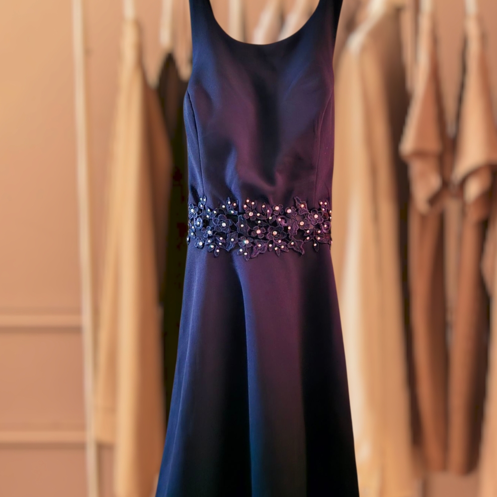 City Triangles Midnight Blue Dress with Beaded Waist